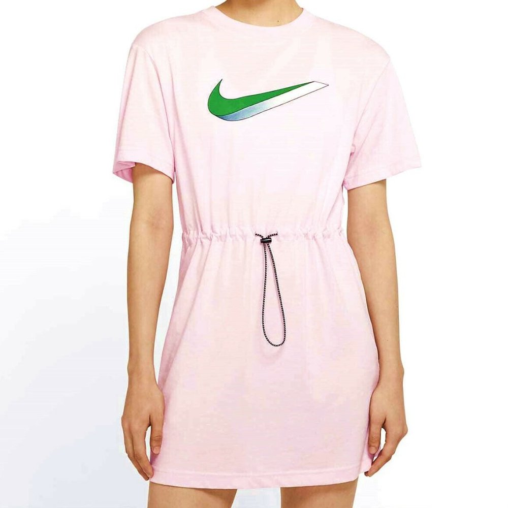 NIKE WOMEN SPORTSWEAR ICON CLASH TUNIC T-SHIRTS DRESS 100% COTTON PINK